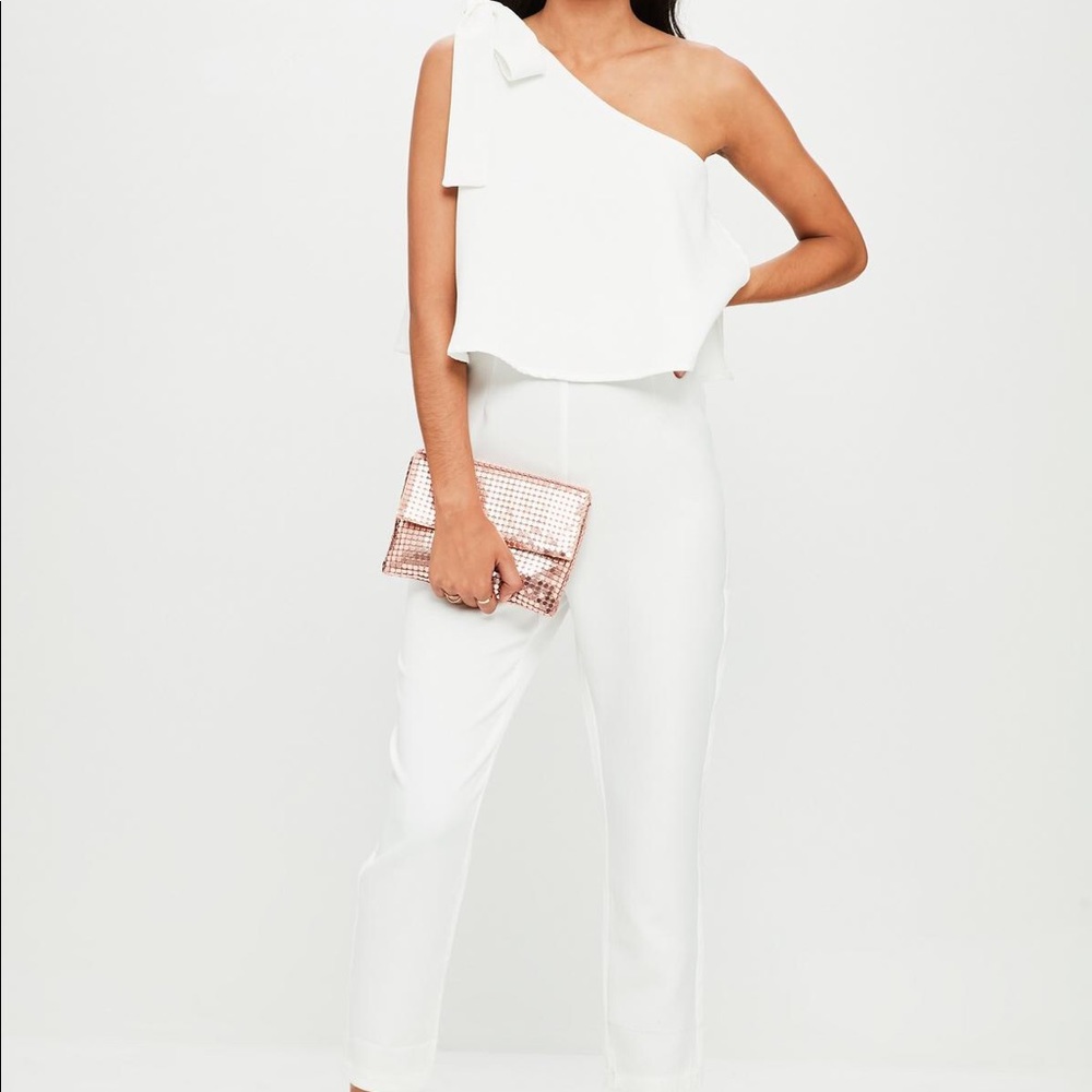 White One Shoulder Bow Jumpsuit